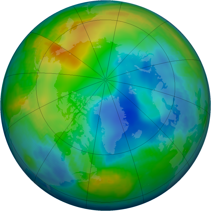 Arctic ozone map for 29 November 1997